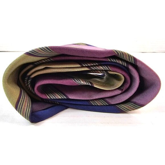 Claiborne Mens Striped Tie Purple & Green Polyester Fabric Made In USA - Picture 6 of 6